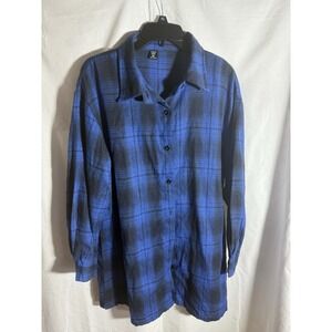 SHEIN Curve 0XL Blue And Black Plaid Flannel Top‎ Button Up
